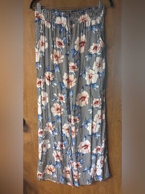Joe Benbasset Blue Floral Striped Rayon Pants